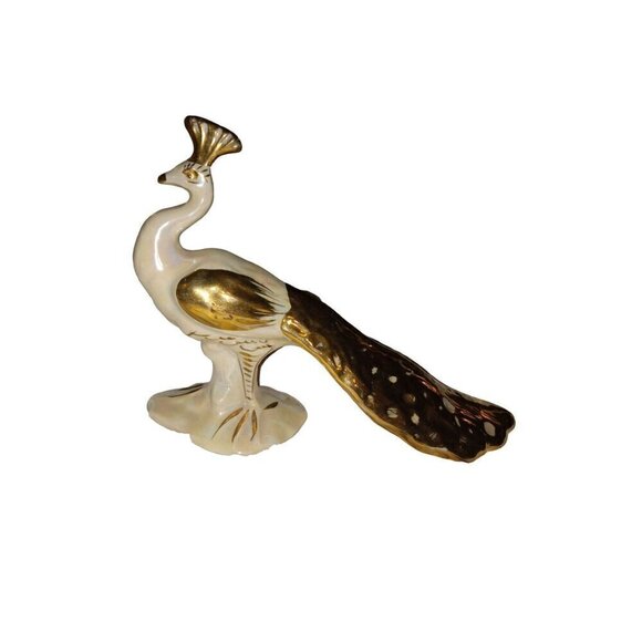 Vintage Bel-Air Pottery USA Lusterware with Gold Gifting Set of 3 Peacocks - Picture 8 of 16